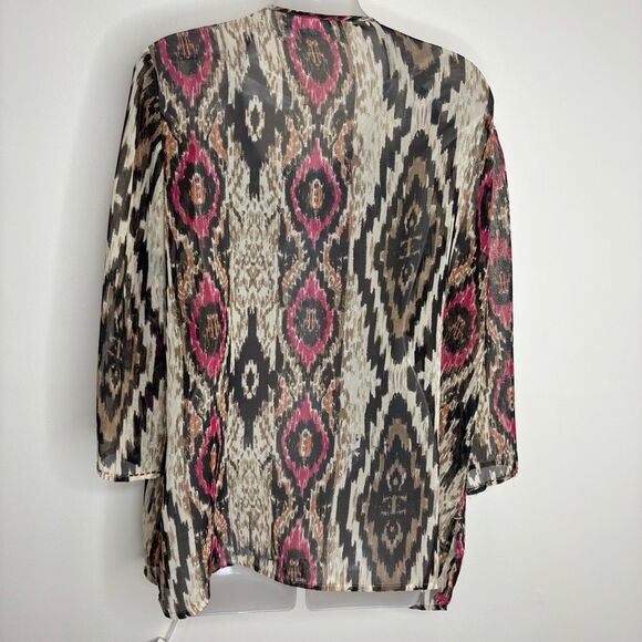 Chicos 3 Womens XL Tunic Blouse Multicolor Paisley Long Sleeve Chiffon Top beads - Picture 3 of 5
